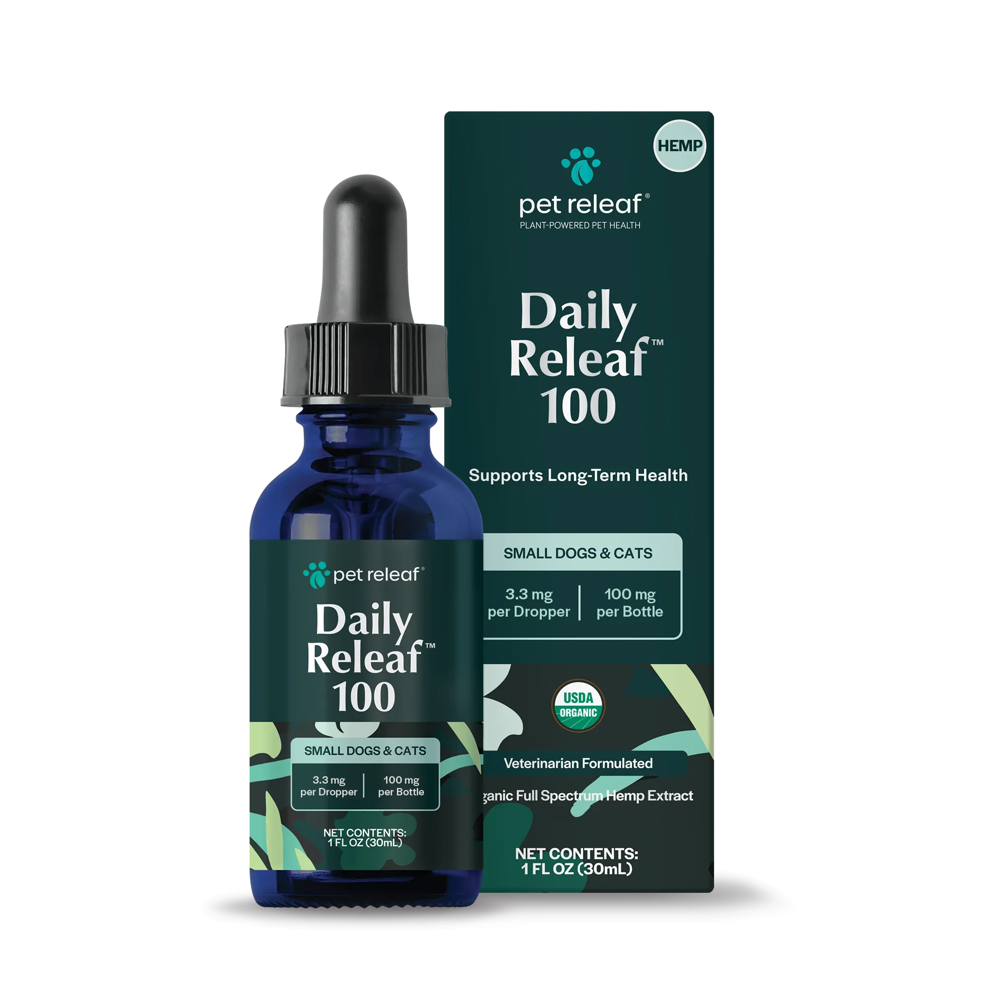 Pet Releaf Daily Releaf 100mg Hemp Oil for Small Dogs and Cats multivitamin for cats, daily cat supplements