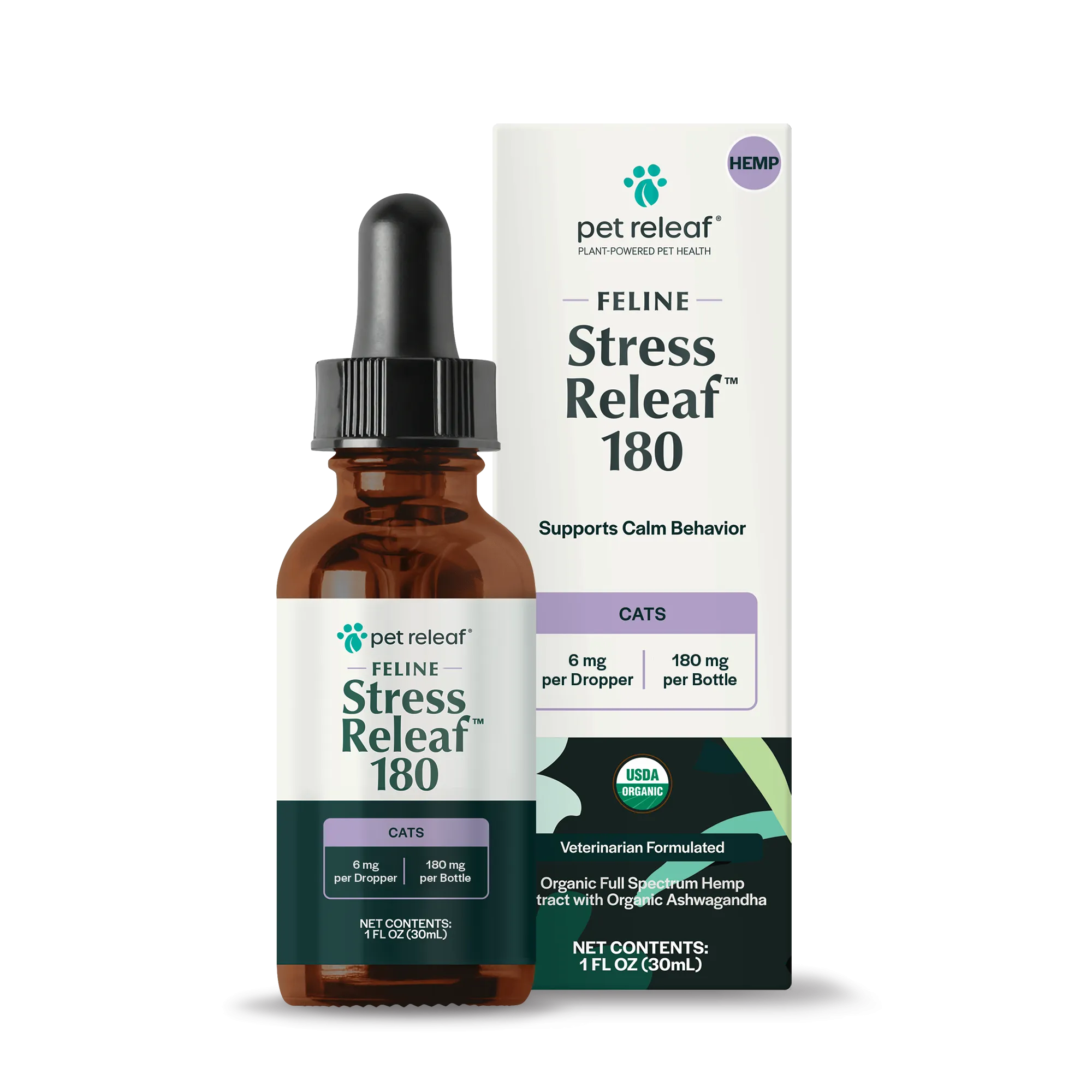 Pet Releaf Feline Stress Releaf 180mg Hemp Oil for Cats multivitamin for cats, daily cat supplements