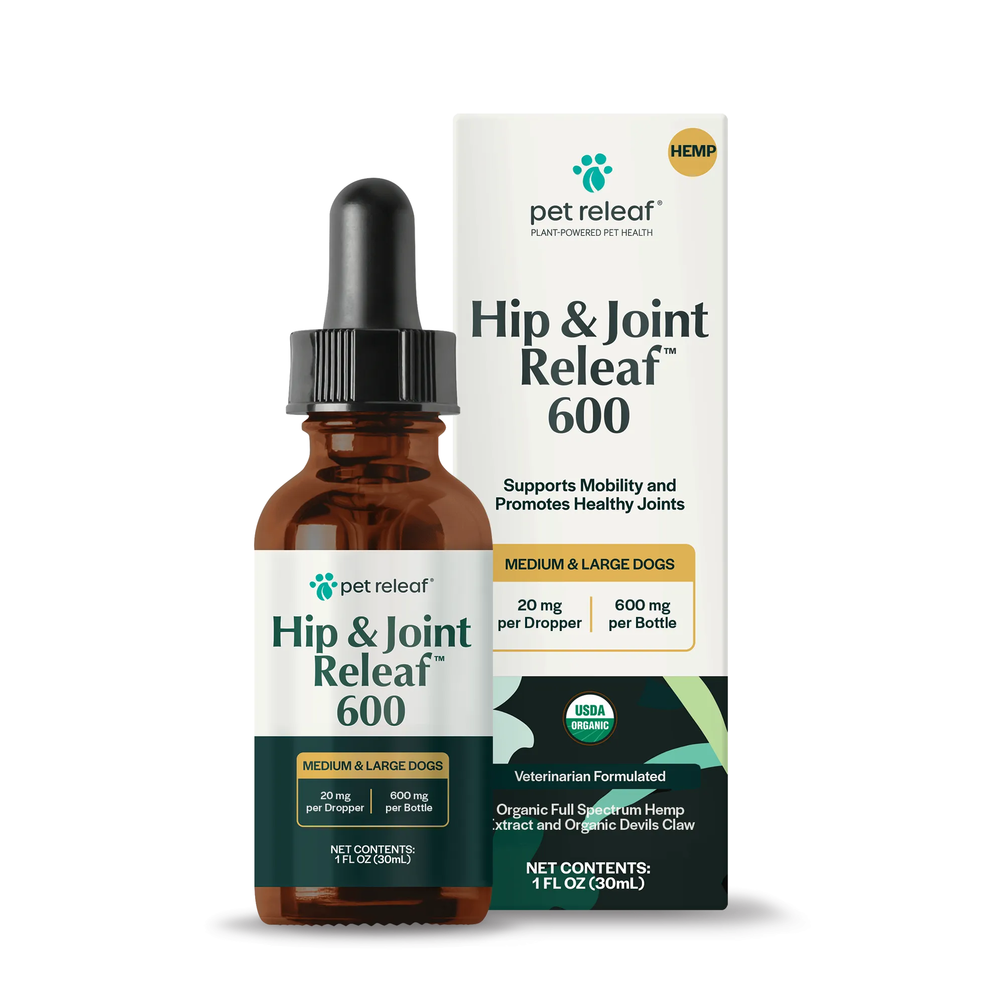 Pet Releaf Hip & Joint Releaf 600mg Hemp Oil for Dogs cat joint supplements, senior cat joint care