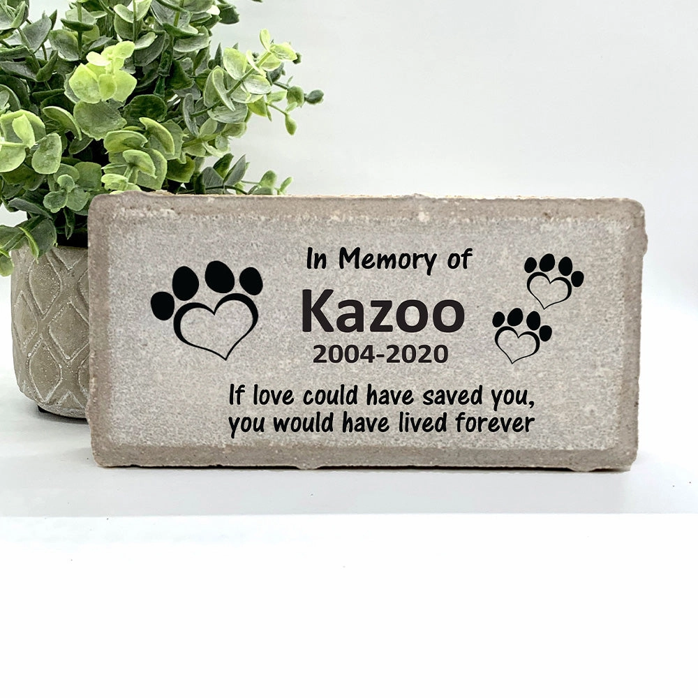 Pet Memorial Stone - Heart Paw Prints - If love could have saved you....