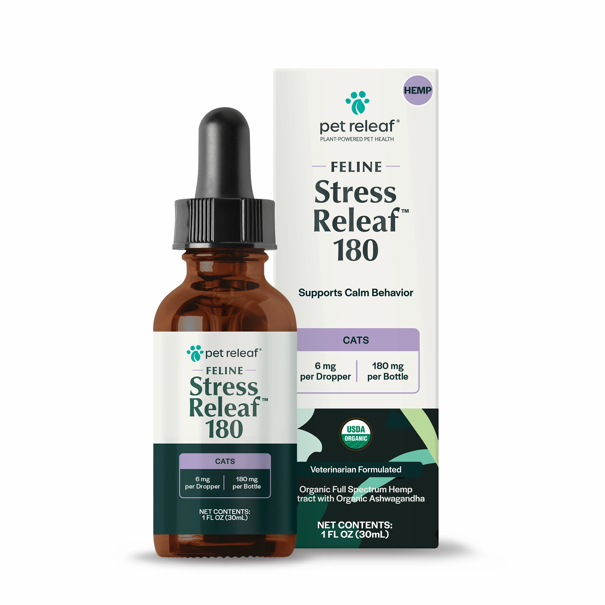 Pet Releaf Feline Stress Releaf 180mg Hemp Oil for Cats multivitamin for cats, daily cat supplements