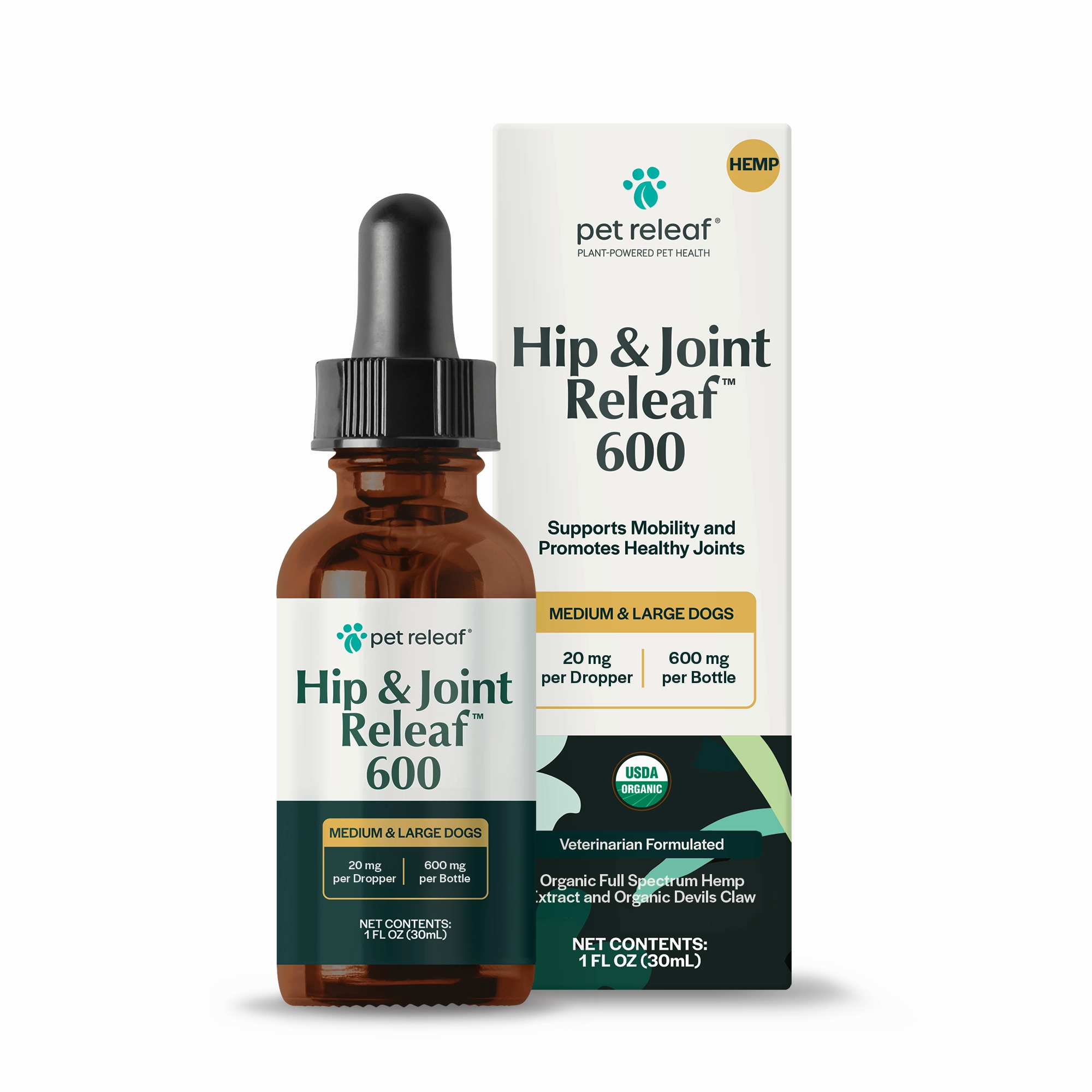 Pet Releaf Hip & Joint Releaf 600mg Hemp Oil for Dogs cat joint supplements, senior cat joint care