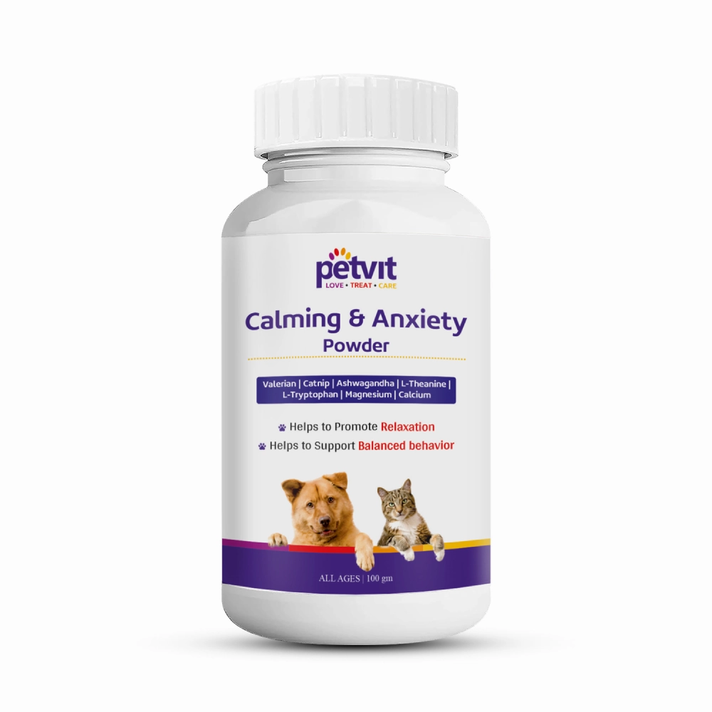 Petvit Calming & Anxiety Powder to Reduce Stress, Aggression & Anxiety for Dogs and Cats