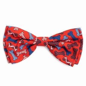 Preppy Bones Dog Bow Tie Red/White/Blue dog collar accessory,collar decor
