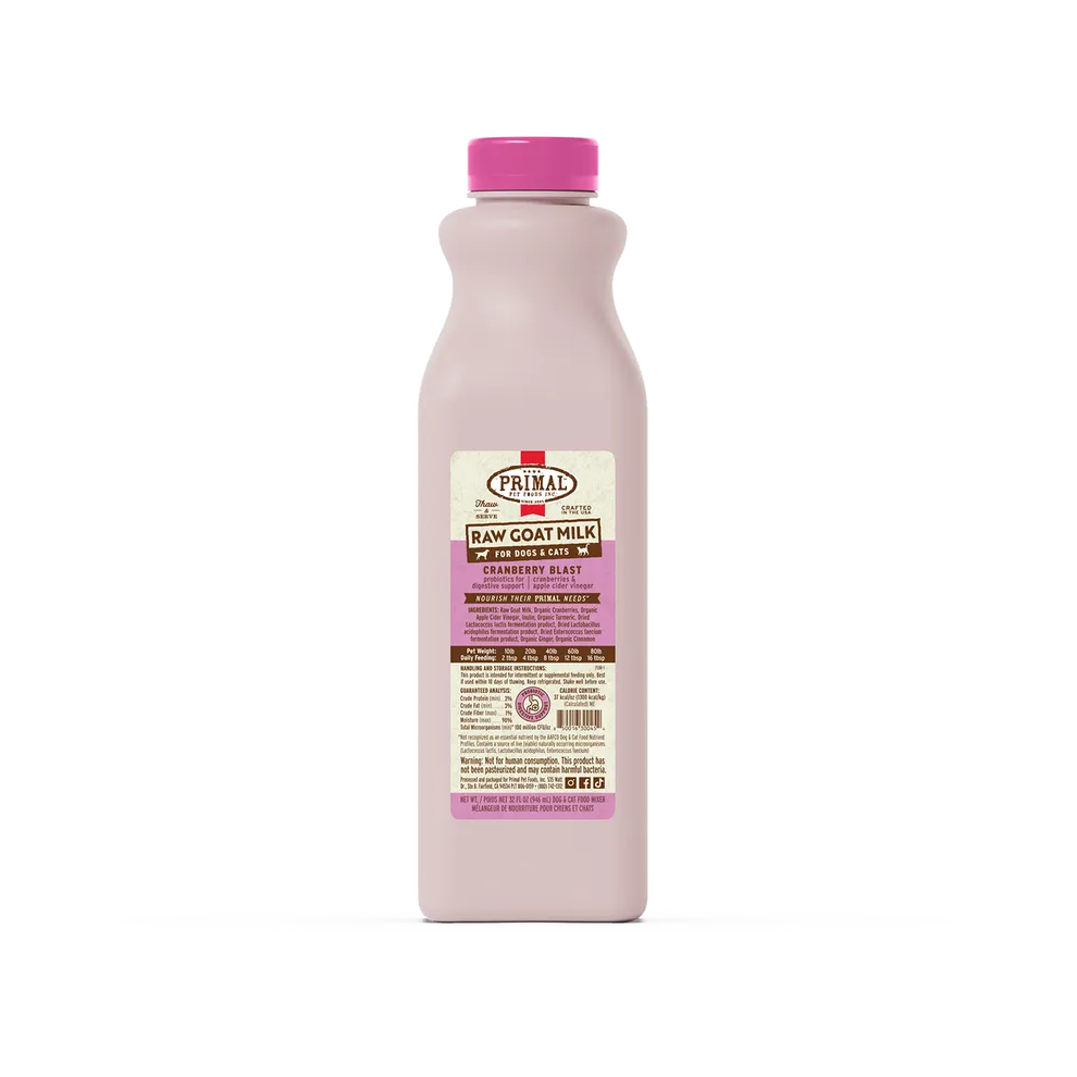 Primal Cranberry Blast Raw Frozen Goat Milk Bowl Booster for Cats and Dogs cat digestion aid, sensitive stomach cat food
