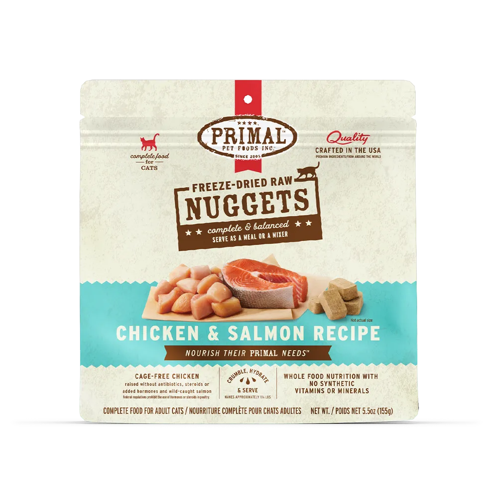 Primal Freeze Dried Nuggets Grain Free Chicken and Salmon Formula Cat Food freeze dried cat food, raw cat food