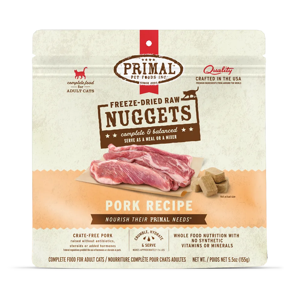 Primal Freeze-Dried Nuggets Grain Free Pork Formula Complete Diet Cat Food freeze dried cat food, raw cat food