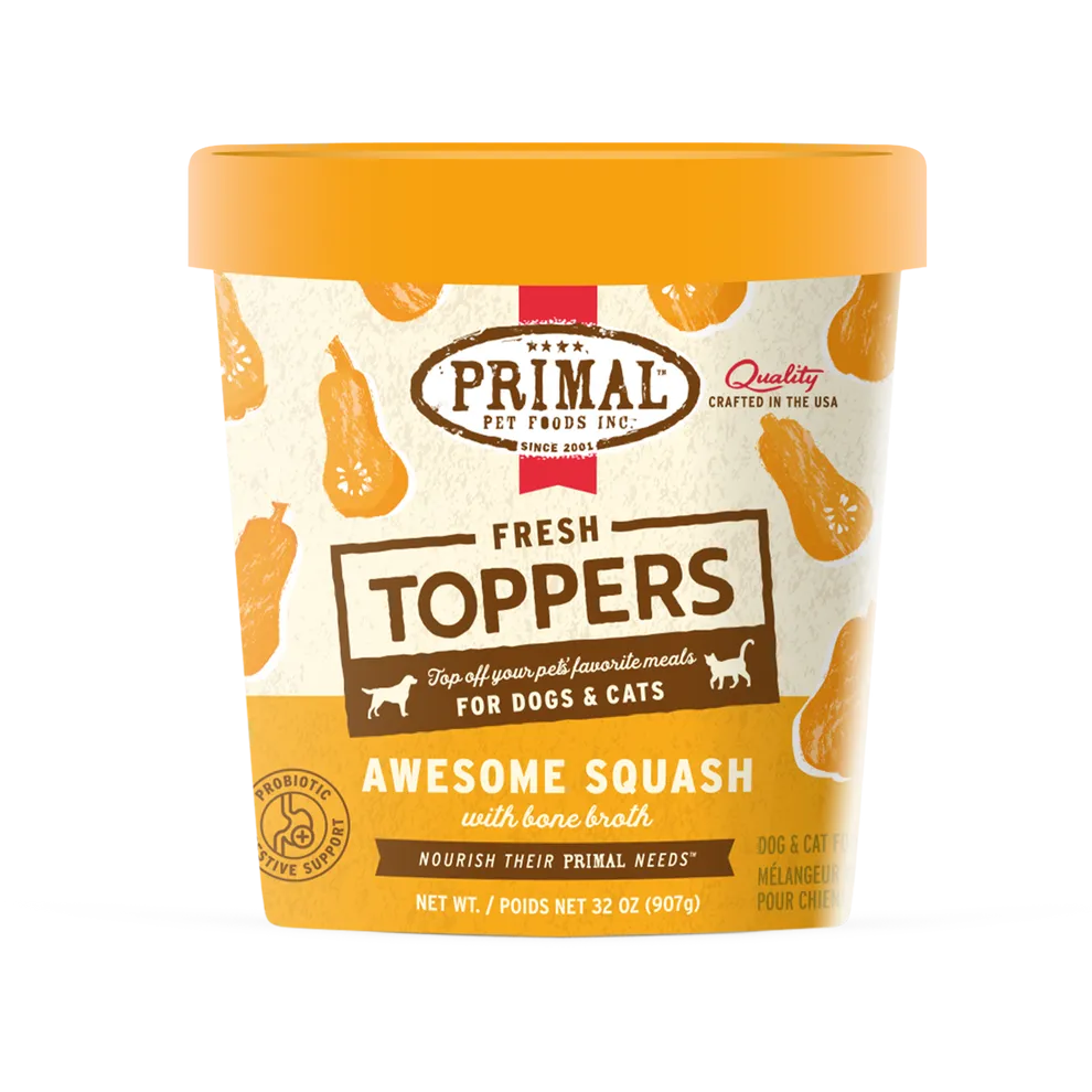Primal Fresh Toppers Awesome Squash Recipe For Dogs & Cats raw food for cats, raw meat cat diet