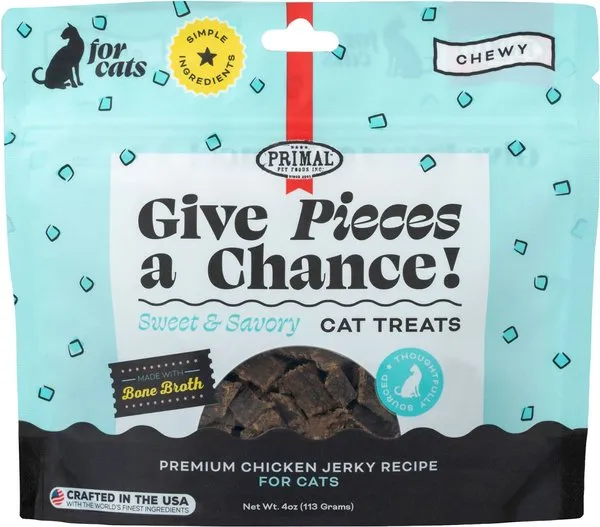 Primal Give Pieces A Chance Chicken with Broth for Cats! Recipe Treats for Cats soft cat treats, chewy cat snacks