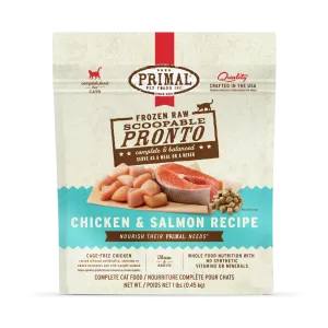 Primal Pronto Raw Frozen Chicken & Salmon Recipe Food For Cats raw food for cats, raw meat cat diet