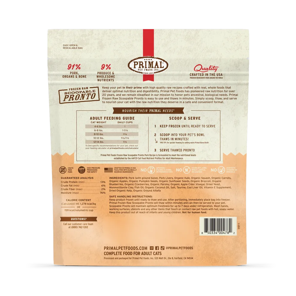 Primal Pronto Raw Frozen Pork Recipe Food For Cats