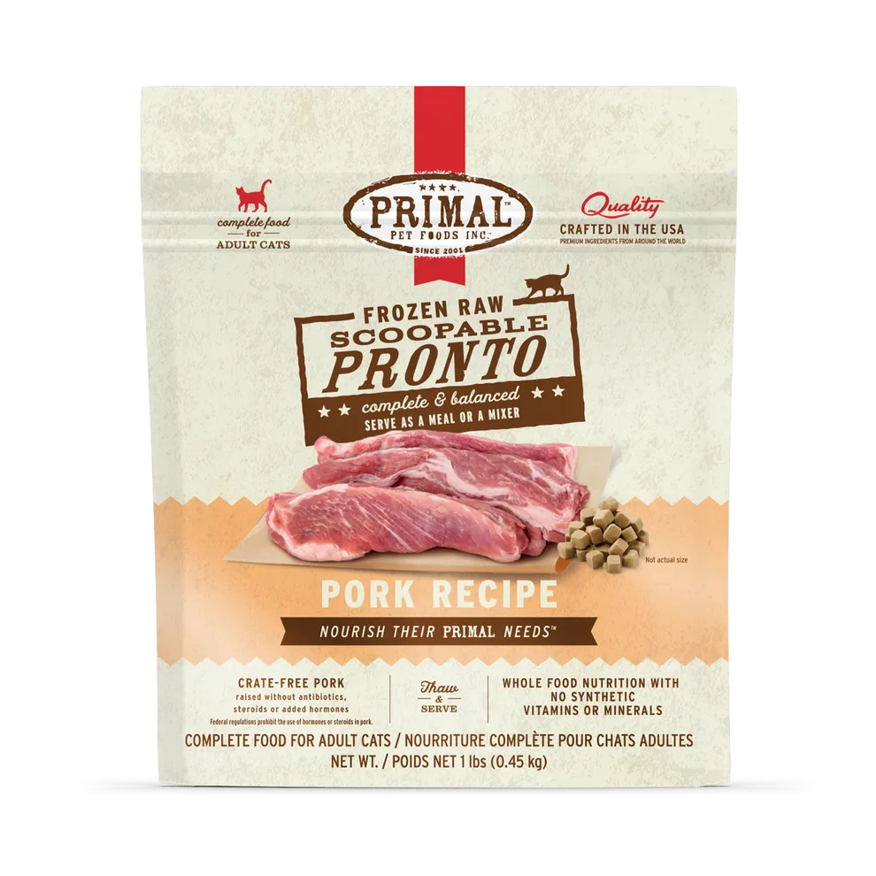 Primal Pronto Raw Frozen Pork Recipe Food For Cats raw food for cats, raw meat cat diet