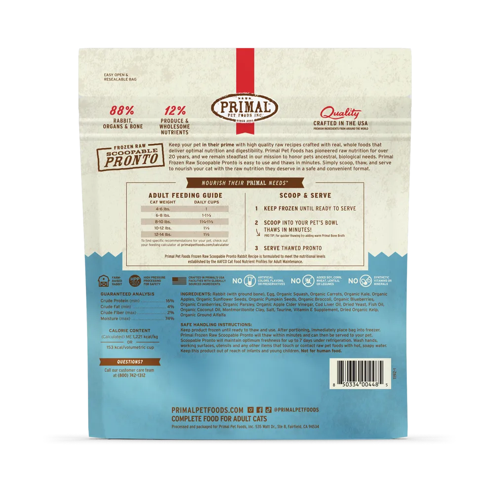 Primal Pronto Raw Frozen Rabbit Recipe Food For Cats