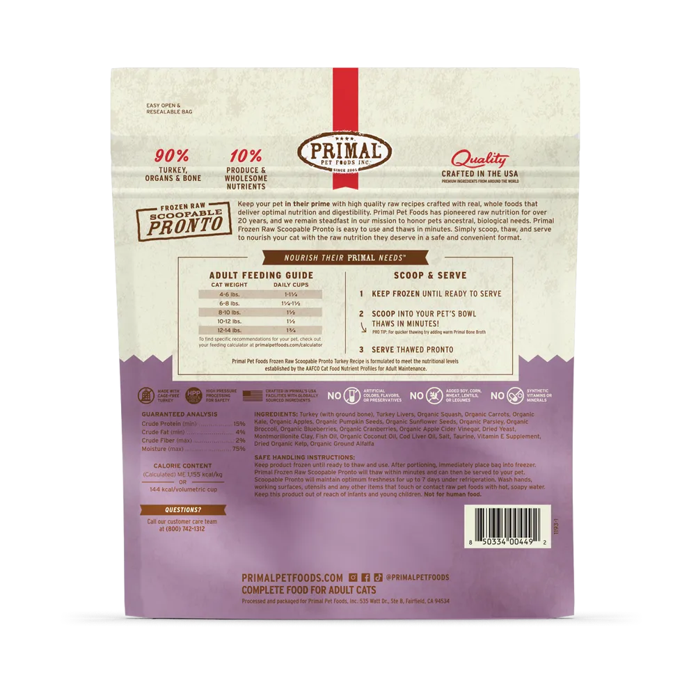 Primal Pronto Raw Frozen Turkey Recipe Food For Cats
