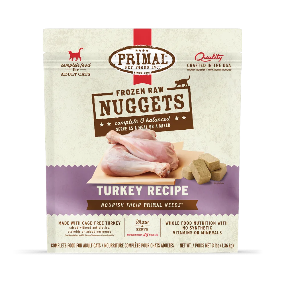 Primal Raw Frozen Nuggets Turkey Formula Nuggets For Cats raw food for cats, raw meat cat diet