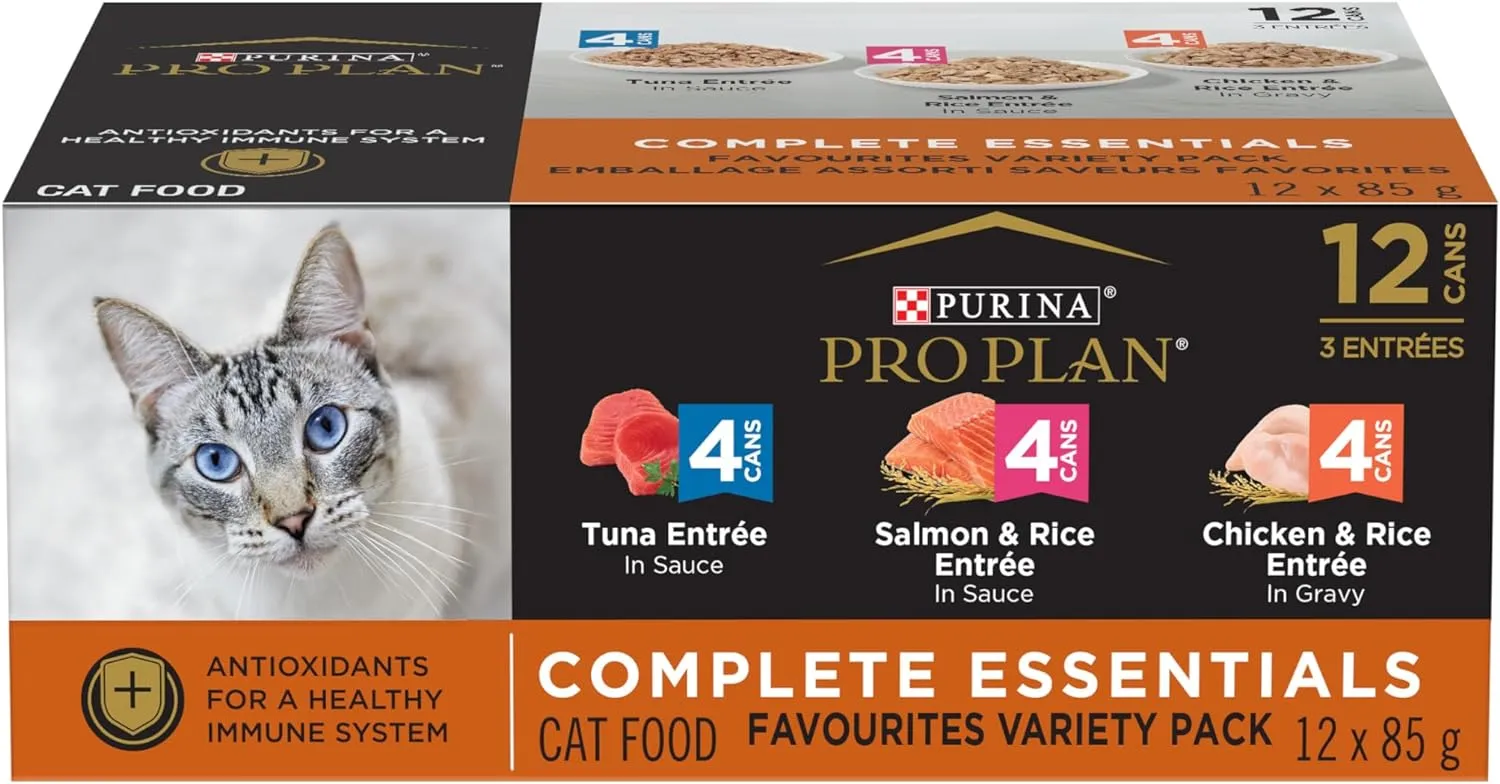 PRO PLAN Complete Essentials Favourites Variety Pack (12x85g) dry cat food, cat kibble