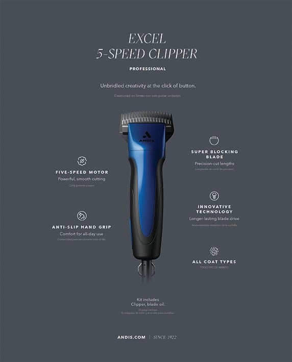 ProClip Excel 5-Speed Clipper with Super Blocking Blade, Indigo Blue