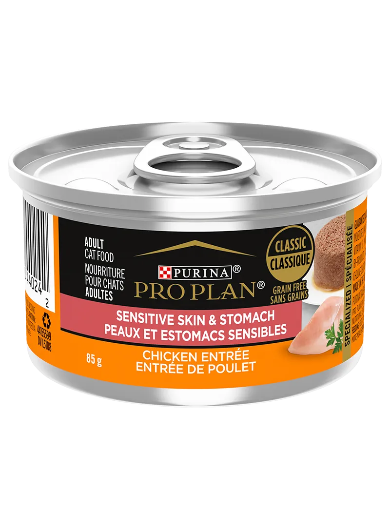 ProPlan Cat Skin & Stomach Chicken Entre Grain Free Classic 3oz adult cat food, best cat food for adults