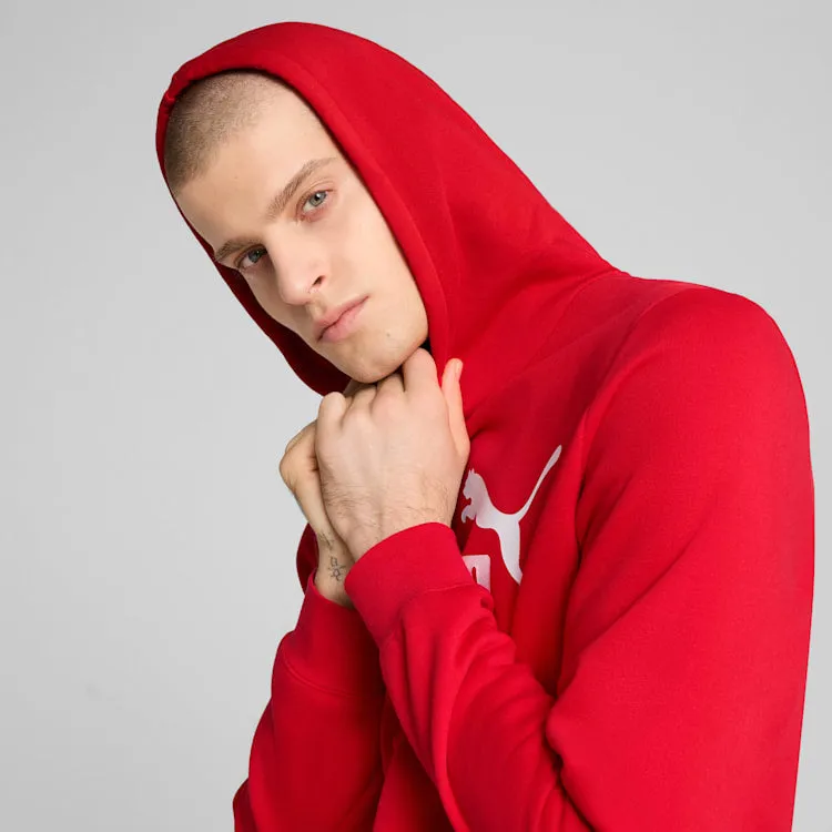 PUMA MEN'S ESSENTIALS LOGO FLEECE RED HOODIE Cothing_Mens-Puma