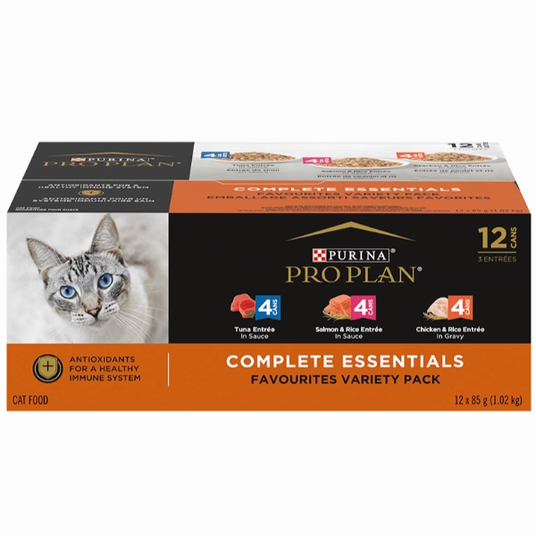 Purina Pro Plan Complete Essentials Favourites Canned Cat Food Variety Pack 12