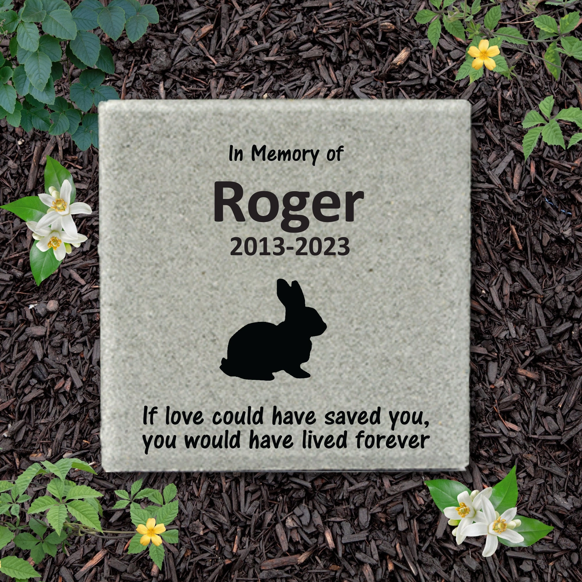 Rabbit / Bunny Memorial Stone- 12x12 Memorial Garden Stone