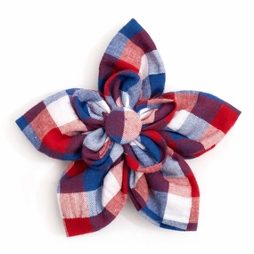 Red/White/Blue Check Dog Collar Flower dog collar accessory,collar decor