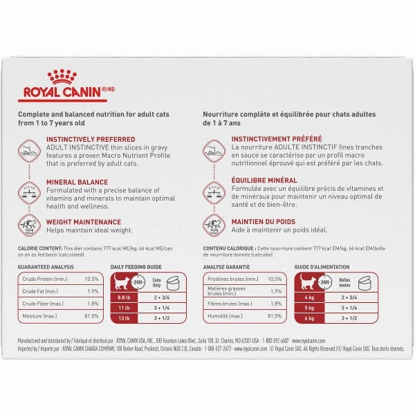 Royal Canin Adult Instinctive Thin Slices in Gravy Canned Cat Food 12 Pack