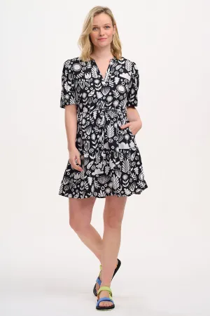 Sabine Mini Shirt Dress in Monochrome Folk Floral