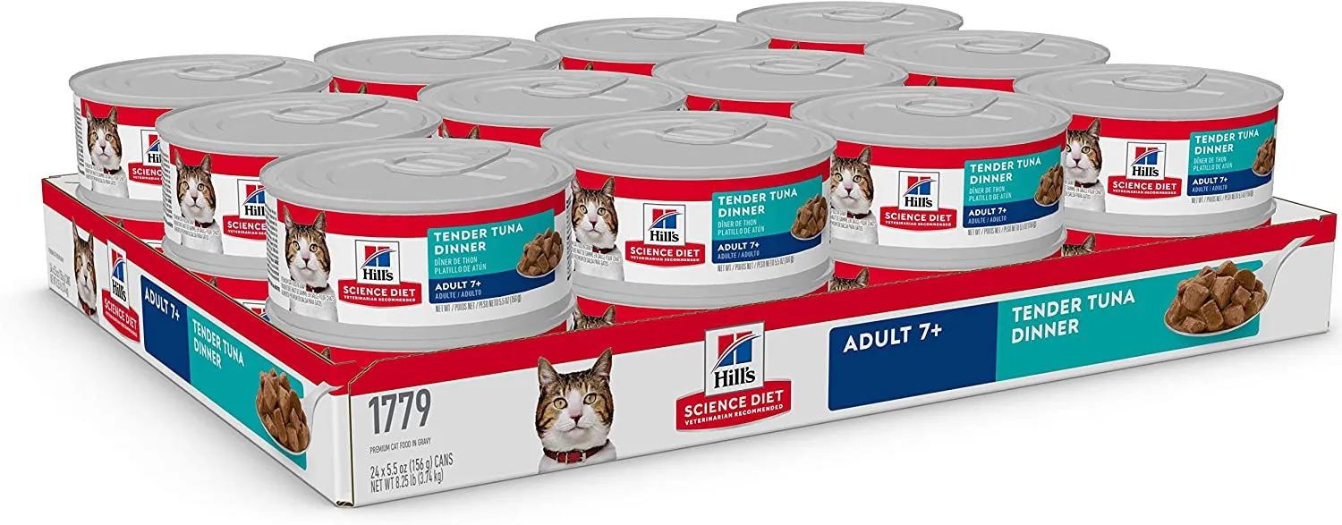 Science Diet Adult 7  Tender Tuna Dinner cat food senior cat care, elderly cat supplements