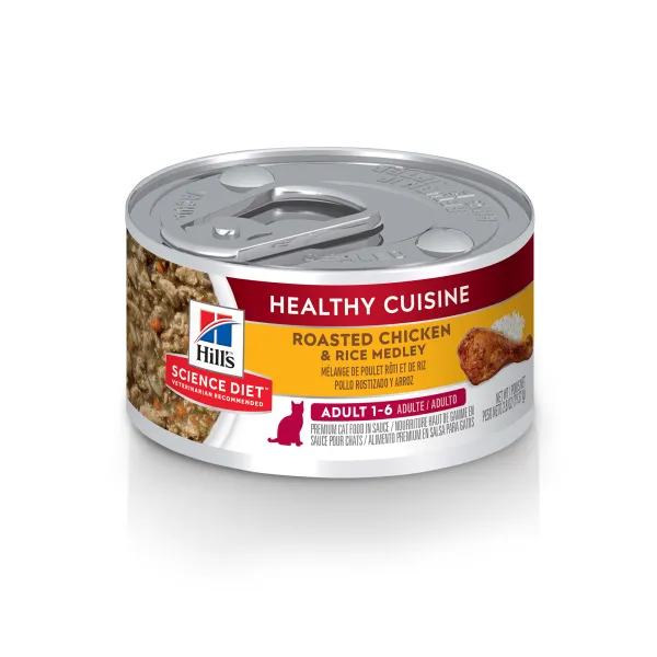 Science Diet Adult Healthy Cuisine Canned Cat Food, Roasted Chicken & Rice Medley 2.8oz dry cat food, cat kibble