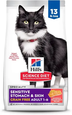 Science Diet Cat Adult Sensitive Stomach & Skin Grain Free Salmon & yellow peas 13lb adult cat food, best cat food for adults