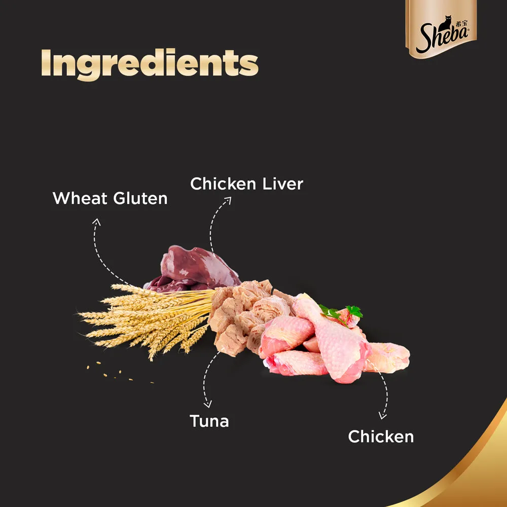 Sheba Chicken With Tuna In Gravy Rich Premium Adult Fine Wet Food and Chicken Flavour Irresistible All Life Stage Cat Dry Food Combo