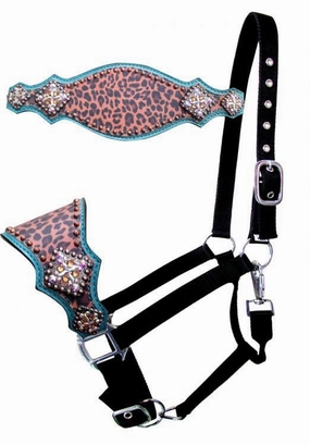 Showman Cheetah Bronc Halter, Cheetah/Teal bird pet,aviary product