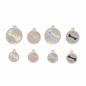Silver Crystal Bone Dog ID Tag