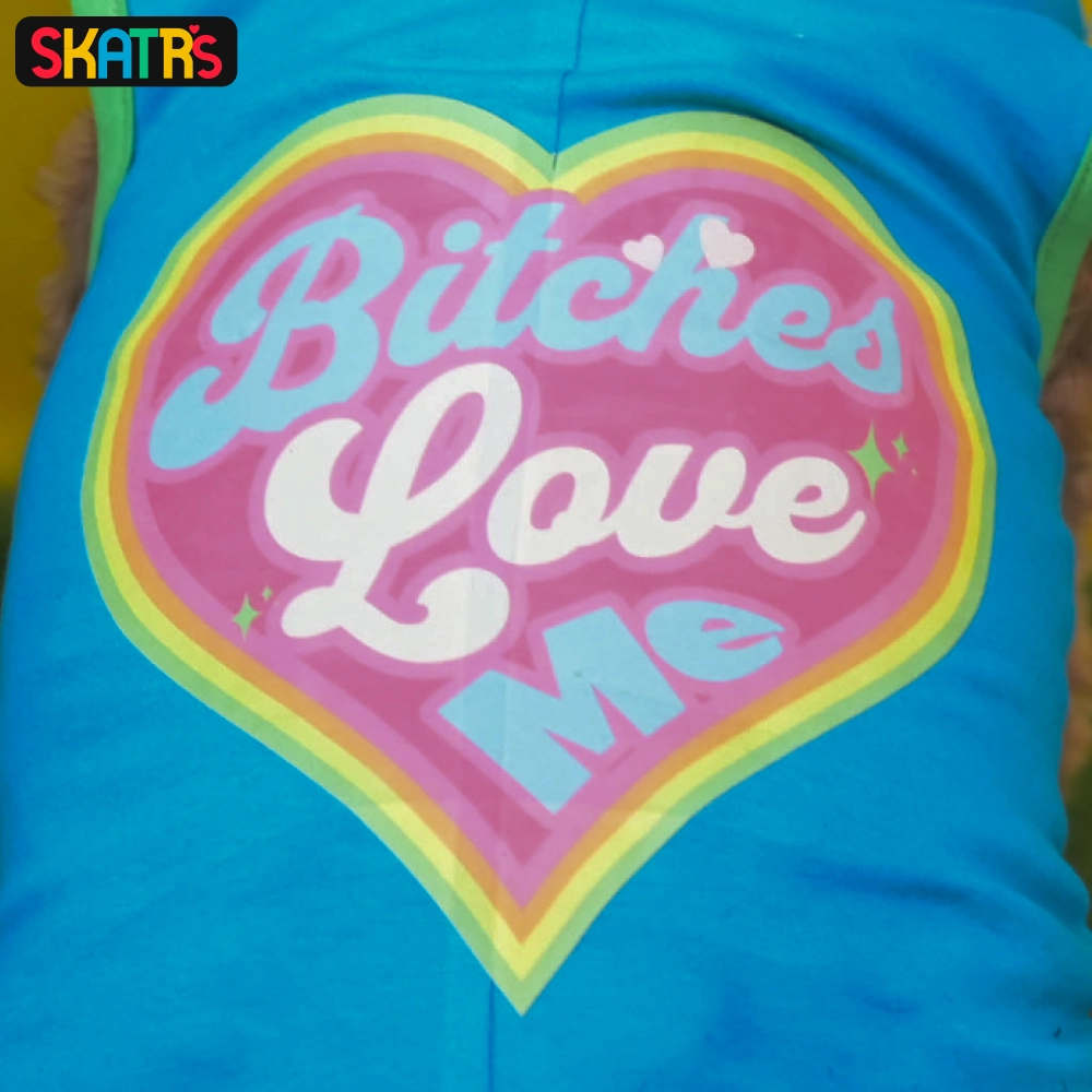 Skatrs Bitches Love Me Printed Summer Cotton T Shirt for Dogs and Cats (Blue)