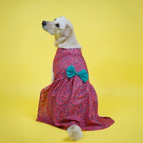 Skatrs Bold Fuchsia Printed Dress for Dogs and Cats (Pink)