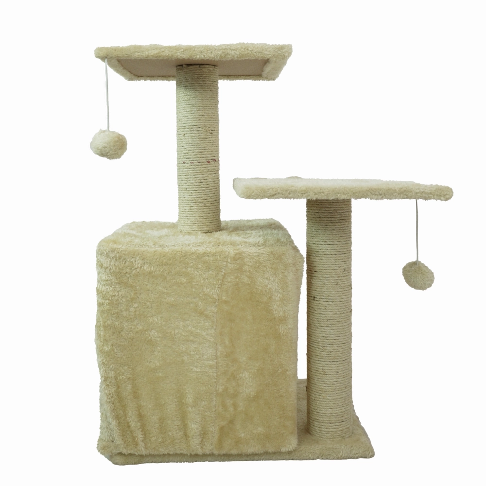Skatrs Cat Tree with Sisal Rope, Scratching Post, Condo & Hanging Toys for Cats & Kittens (Beige)