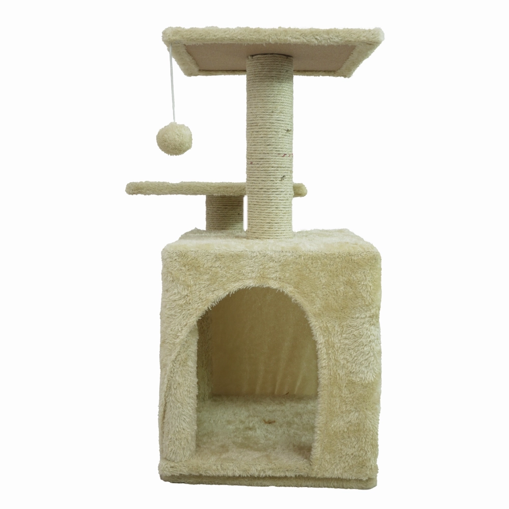 Skatrs Cat Tree with Sisal Rope, Scratching Post, Condo & Hanging Toys for Cats & Kittens (Beige)