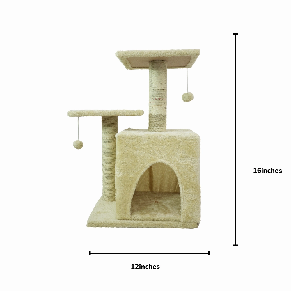 Skatrs Cat Tree with Sisal Rope, Scratching Post, Condo & Hanging Toys for Cats & Kittens (Beige)
