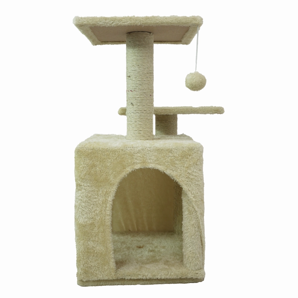Skatrs Cat Tree with Sisal Rope, Scratching Post, Condo & Hanging Toys for Cats & Kittens (Beige)