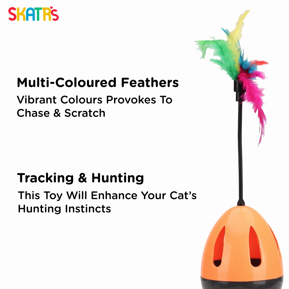 Skatrs Feather Interactive Tumbler Toy for Cats (Orange)
