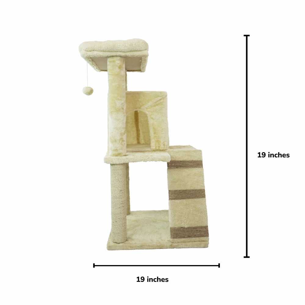 Skatrs Fur Fabric Ladder Jute Rope Scratching Post Cat tree for Cats and Kittens (Beige)