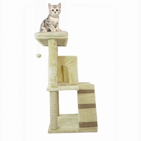 Skatrs Fur Fabric Ladder Jute Rope Scratching Post Cat tree for Cats and Kittens (Beige)