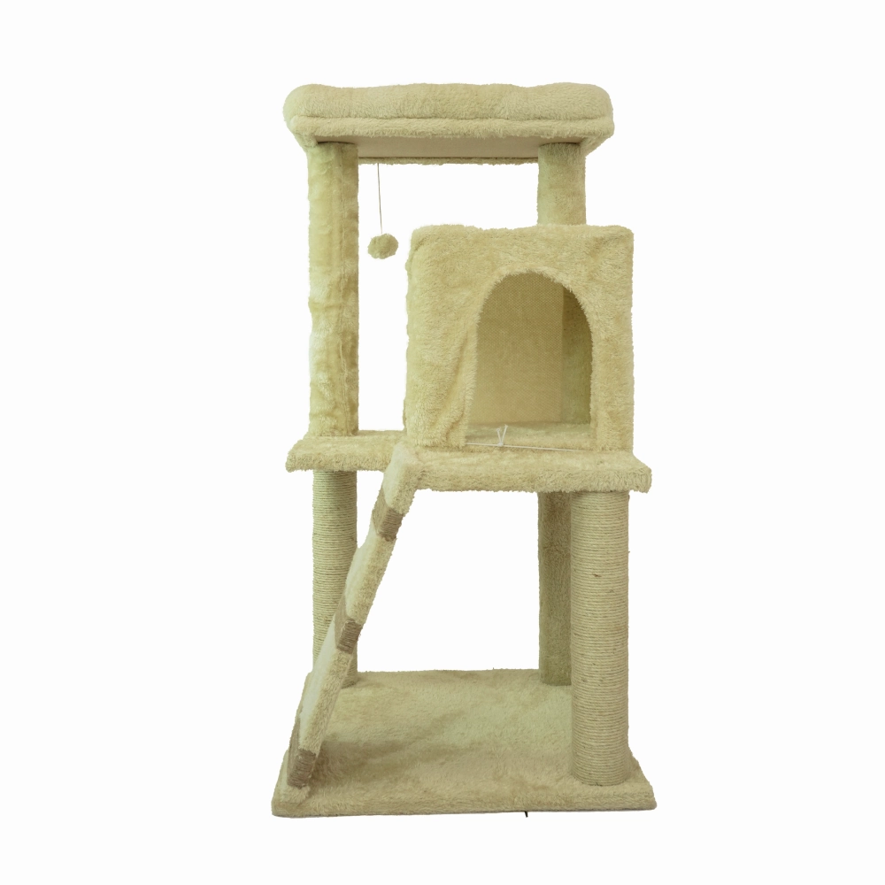 Skatrs Fur Fabric Ladder Jute Rope Scratching Post Cat tree for Cats and Kittens (Beige)