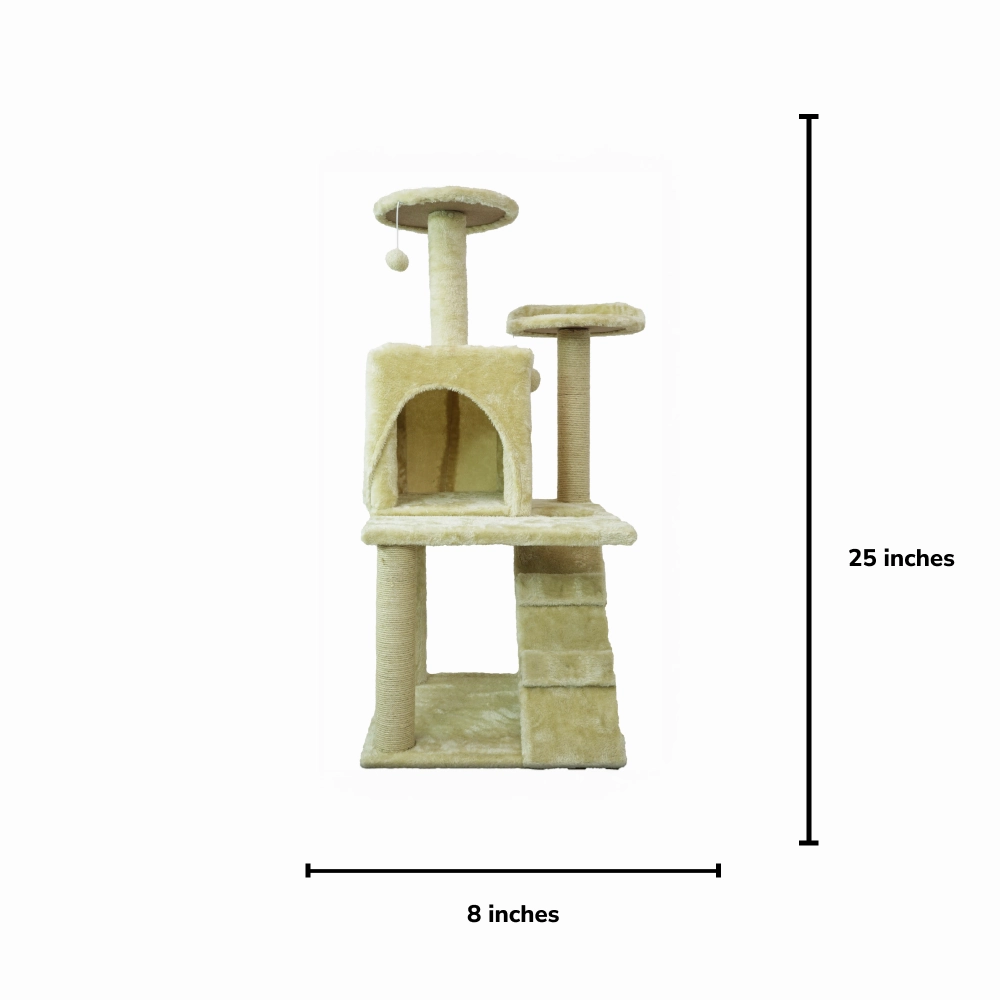 Skatrs Kitty Kastle Multi Level Cat Tree with Condo, Scratching Post, Platform and Ladder Toy (Beige)