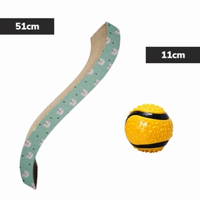 Skatrs Wave Cat Scratcher with Catnip & Yellow Rubber Ball Toy Cat Combo