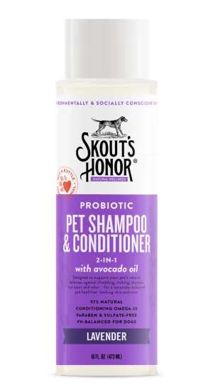 Skout's Honor Probiotic Shampoo & Conditioner (2-in-1) - Lavender cat grooming brush, cat shampoo