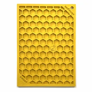 SodaPup Yellow Honeycomb Design eMat Enrichment Lick Mat for Dogs & Cats cat bowl, elevated cat feeder