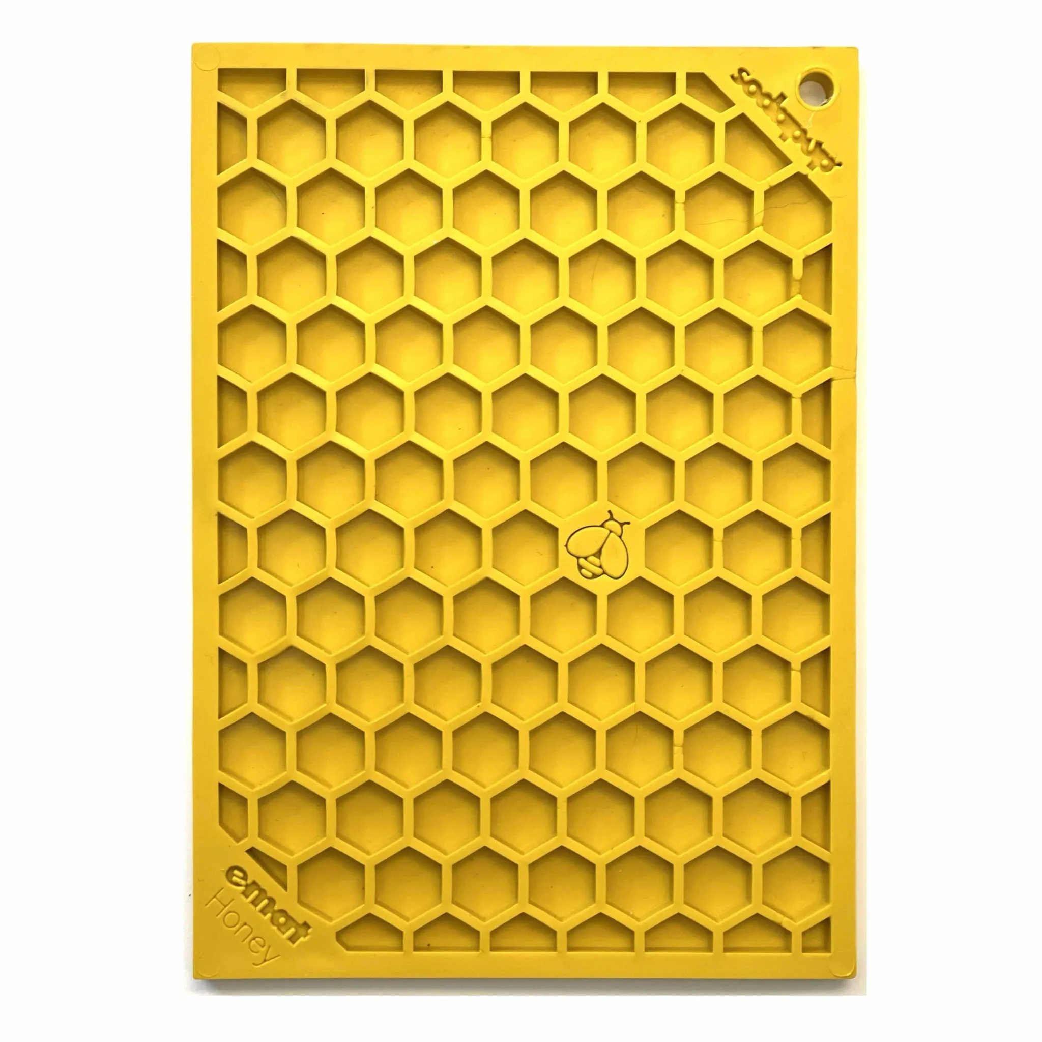 SodaPup Yellow Honeycomb Design eMat Enrichment Lick Mat for Dogs & Cats cat bowl, elevated cat feeder