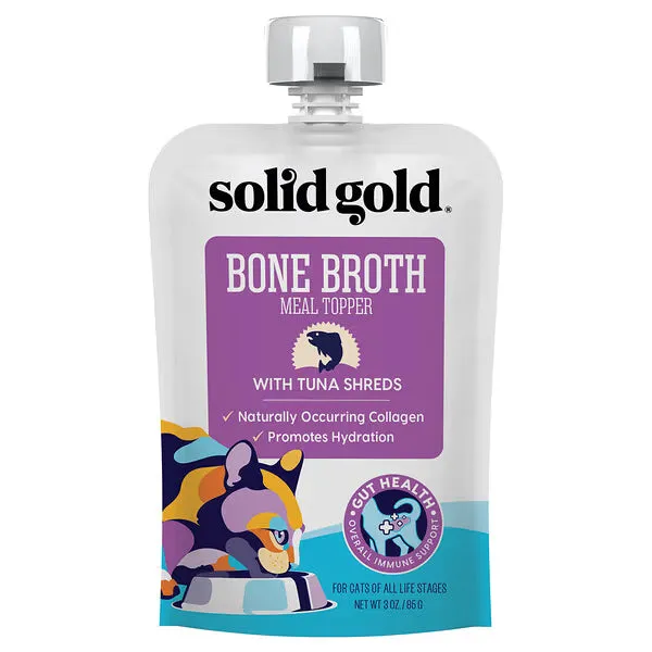 Solid Gold Bone Broth Tuna Shreds Grain-Free Wet Cat Food Topper grain free cat food, no grain dry cat food